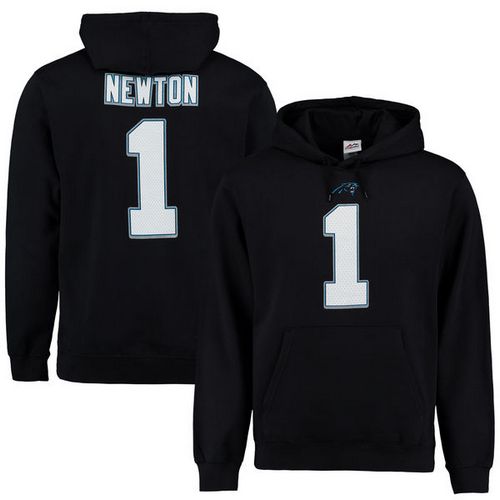 Panthers #1 Cam Newton Black Majestic Eligible Receiver II Name & Number NFL Hoodie - Click Image to Close